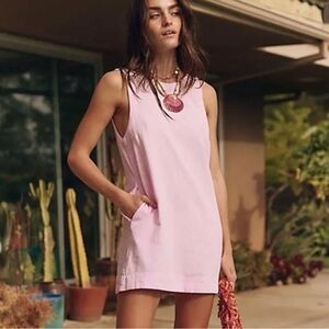 Free People Full Of Sunshine Mini Dress Large Pink Cotton Linen Casual Beach